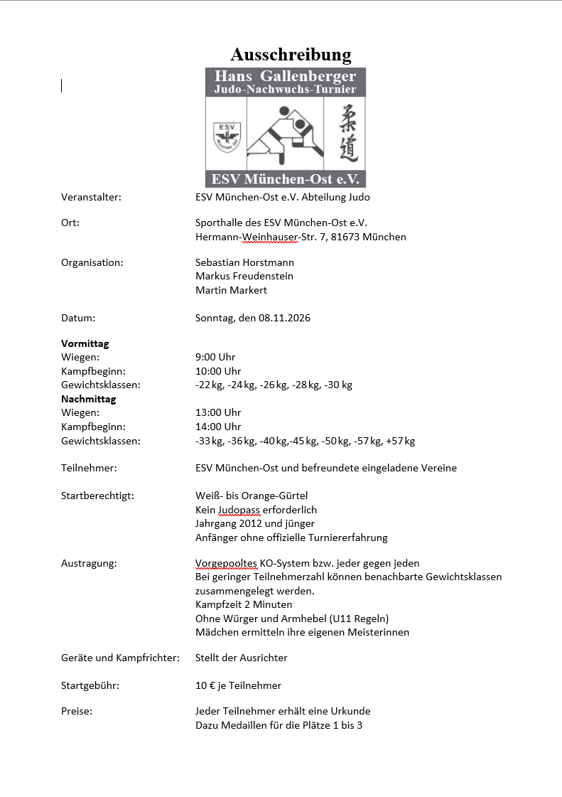 Hans Gallenberger Turnier - Ausschreibung 2026